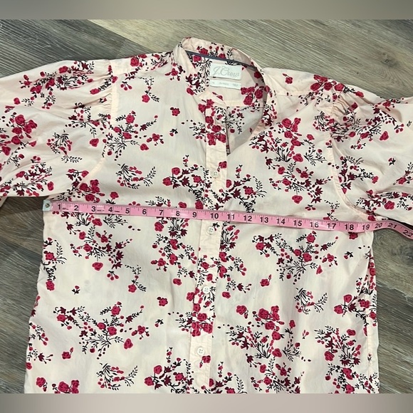 J.Crew classic collarless puff sleeve button down floral shirt size 10 - Picture 7 of 12